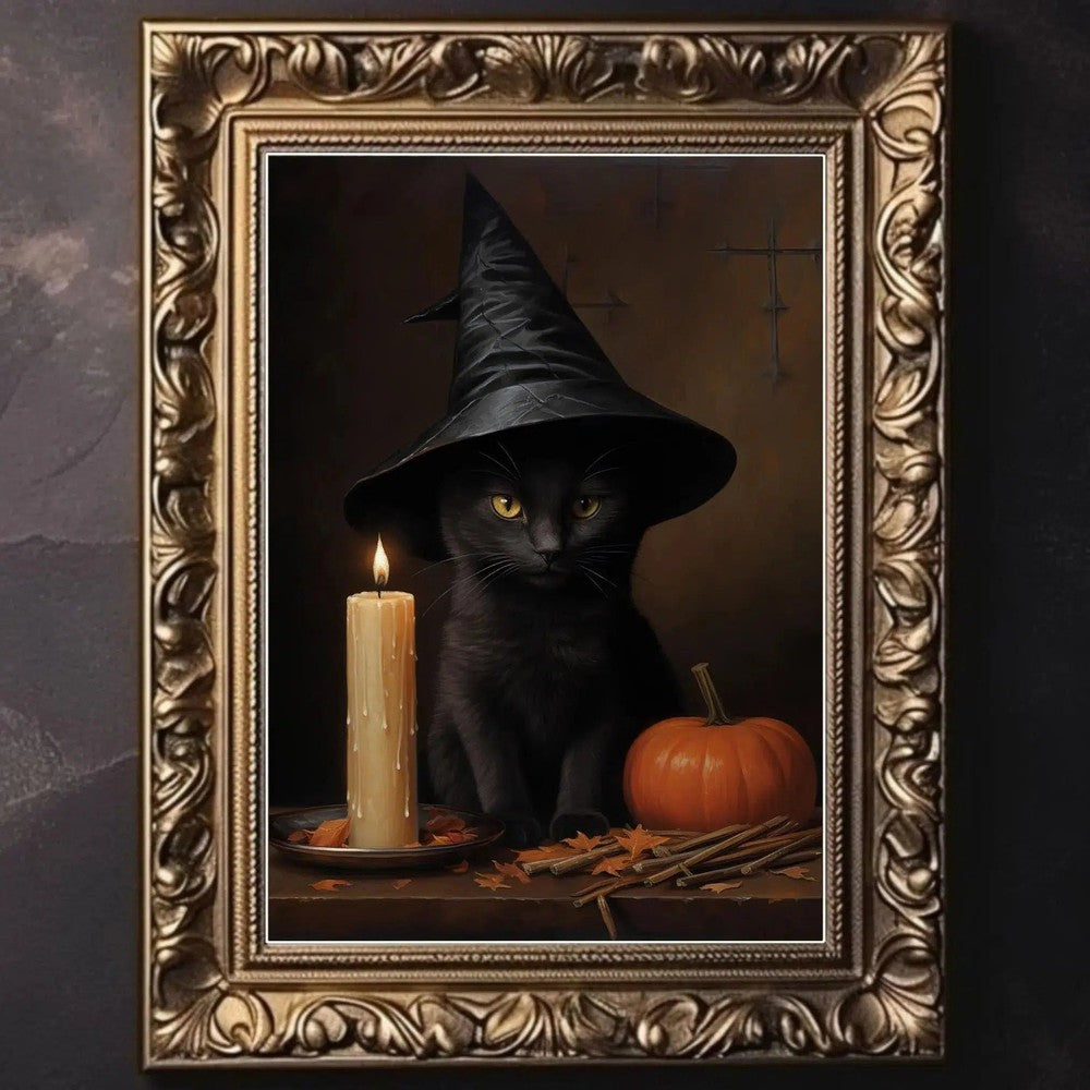 Victorian Animal Cat Raven Vintage Gothic Poster Witch Dark Academia Art Canvas-MoonChildWorld