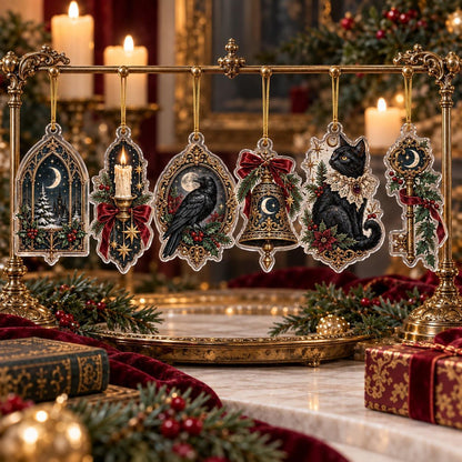 Victorian Gothic Christmas Acrylic Ornament Set – Raven Gothmas Decor – set of 6 acrylic ornaments