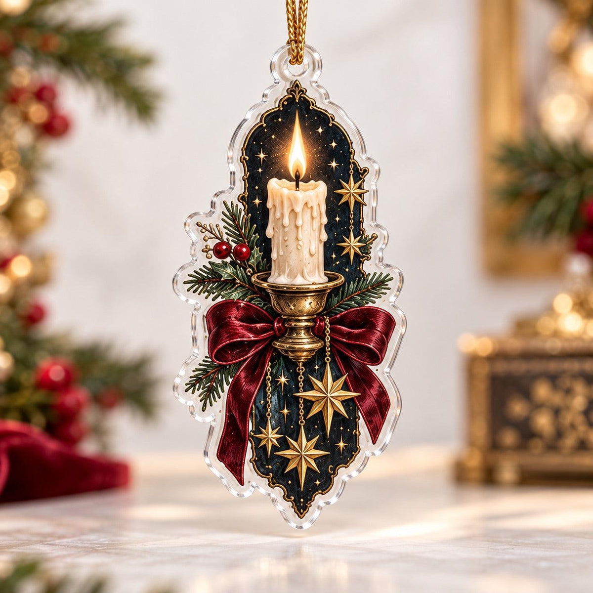 Victorian Gothic Christmas Acrylic Ornament Set – Raven Gothmas Decor – Ornate Candle ornament
