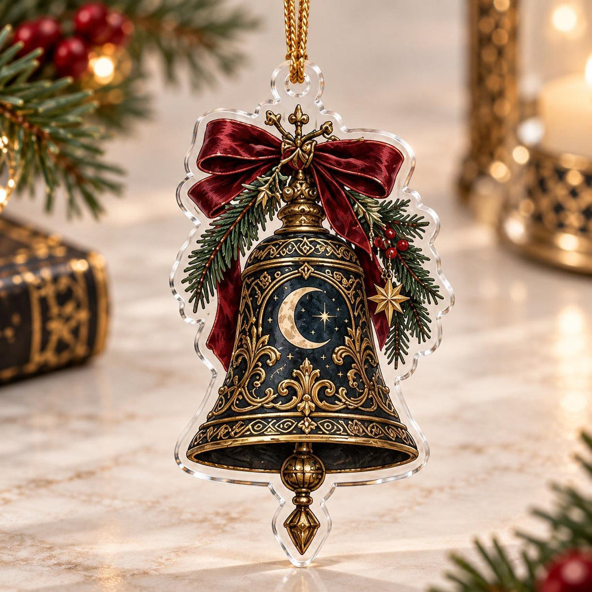 Victorian Gothic Christmas Acrylic Ornament Set – Raven Gothmas Decor – Sacred Moon Bell ornament