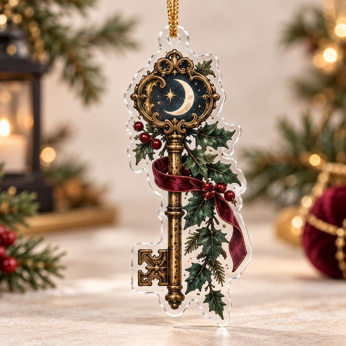 Victorian Gothic Christmas Acrylic Ornament Set – Raven Gothmas Decor – Gothic Moon Key ornament