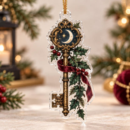 Victorian Gothic Christmas Acrylic Ornament Set – Raven Gothmas Decor – Gothic Moon Key ornament