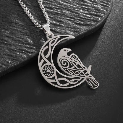 Viking Celtic Knot Moon Crow Necklace Witchy Jewelry-MoonChildWorld
