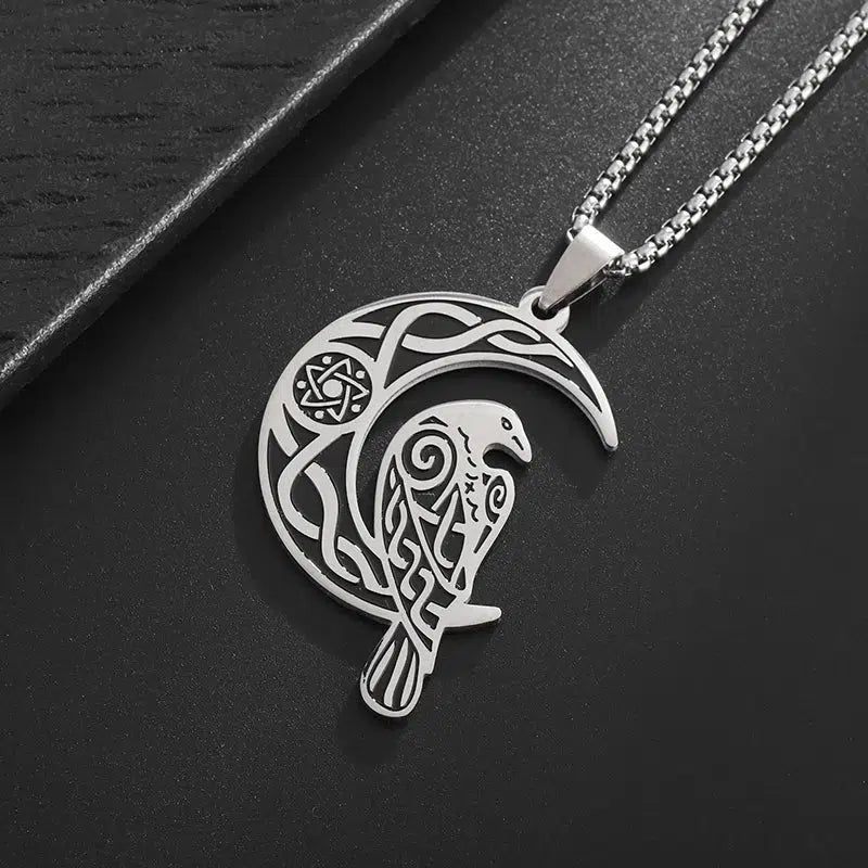 Viking Celtic Knot Moon Crow Necklace Witchy Jewelry-MoonChildWorld