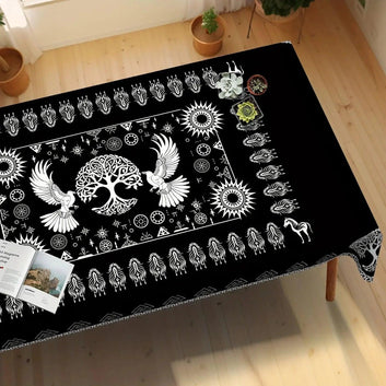 Viking Celtic Symbol Raven and Tree of Life Tablecloth Norse Pagan Mythology Table Cloths-MoonChildWorld