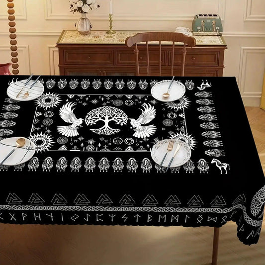 Viking Celtic Symbol Raven and Tree of Life Tablecloth Norse Pagan Mythology Table Cloths-MoonChildWorld