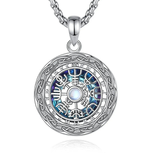 Viking Compass Necklace Moonstone Celtic Knot Norse Rune Amulet Pagan Jewelry-MoonChildWorld