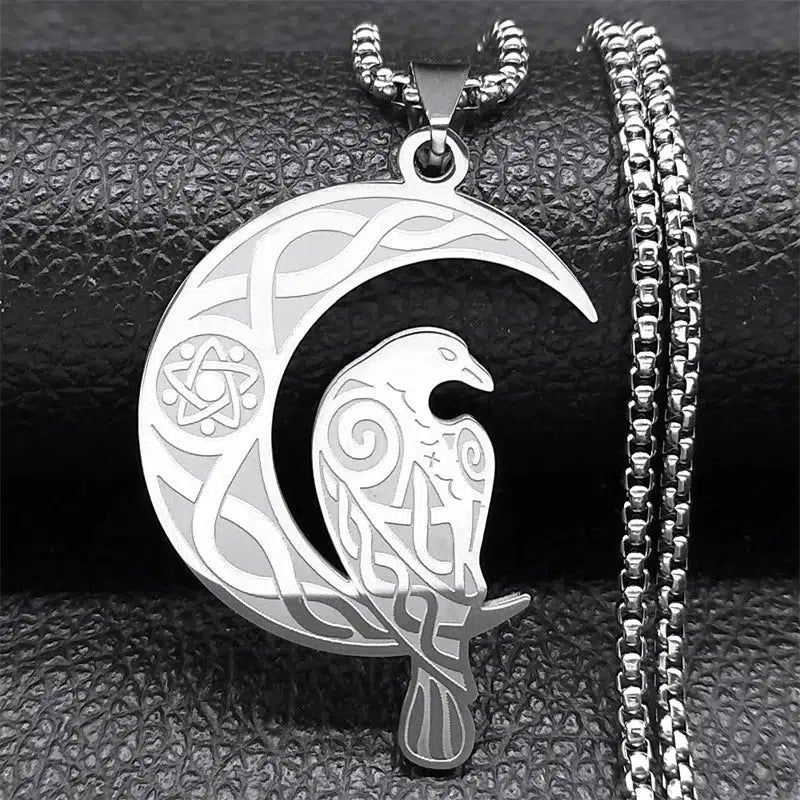Viking Crow Crescent Moon Necklace Witchcraft Celtic Knot Jewelry-MoonChildWorld