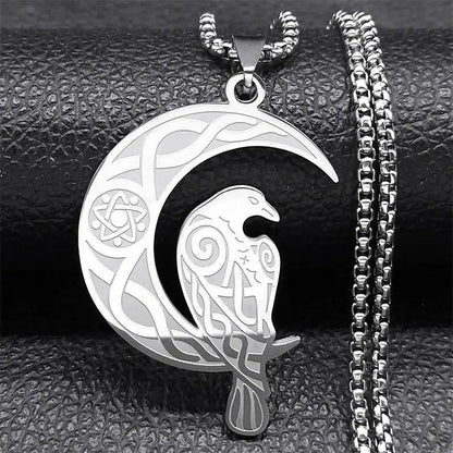 Viking Crow Crescent Moon Necklace Witchcraft Celtic Knot Jewelry-MoonChildWorld