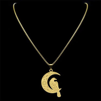 Viking Crow Crescent Moon Necklace Witchcraft Celtic Knot Jewelry-MoonChildWorld