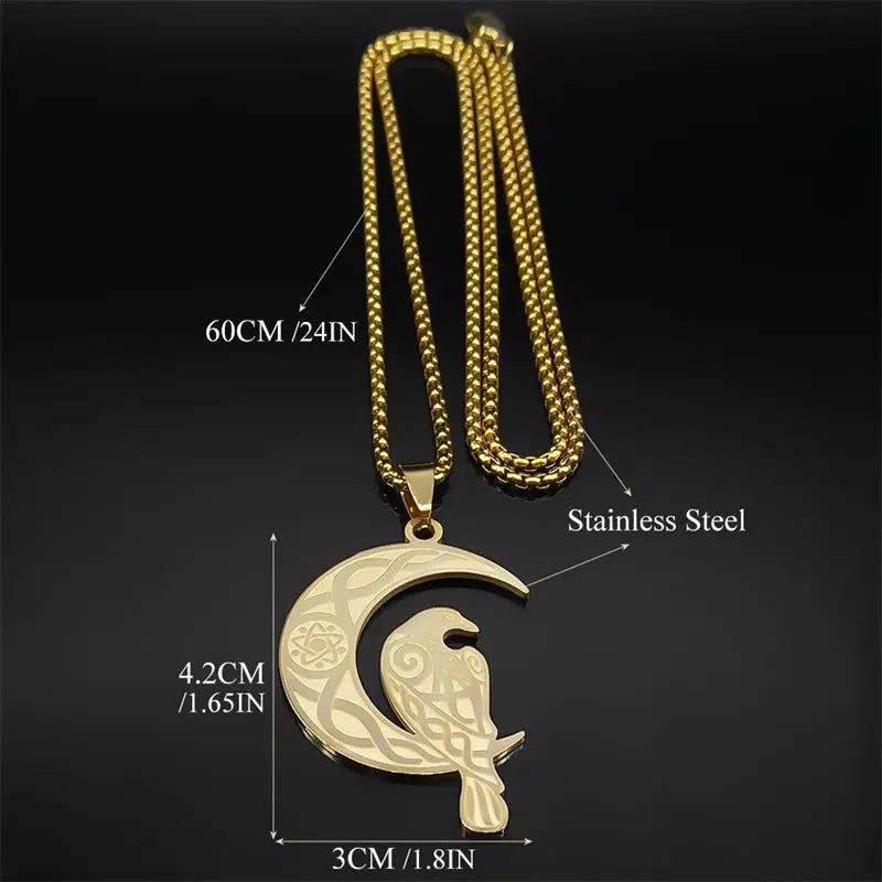 Viking Crow Crescent Moon Necklace Witchcraft Celtic Knot Jewelry-MoonChildWorld