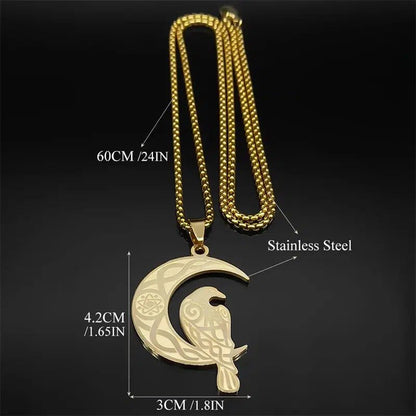 Viking Crow Crescent Moon Necklace Witchcraft Celtic Knot Jewelry-MoonChildWorld