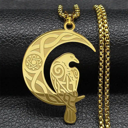 Viking Crow Crescent Moon Necklace Witchcraft Celtic Knot Jewelry-MoonChildWorld