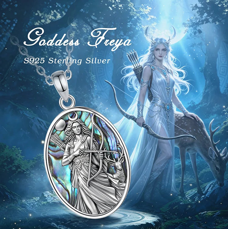 Norse goddess pendant shown flat to reveal its relief detail