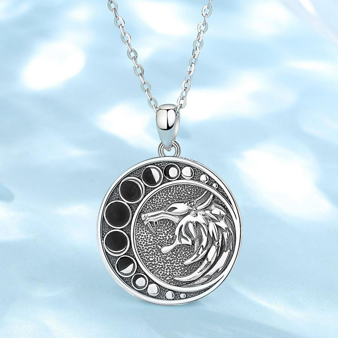Viking Moon Wolf Necklace Moon Phase Witchy Jewelry-MoonChildWorld