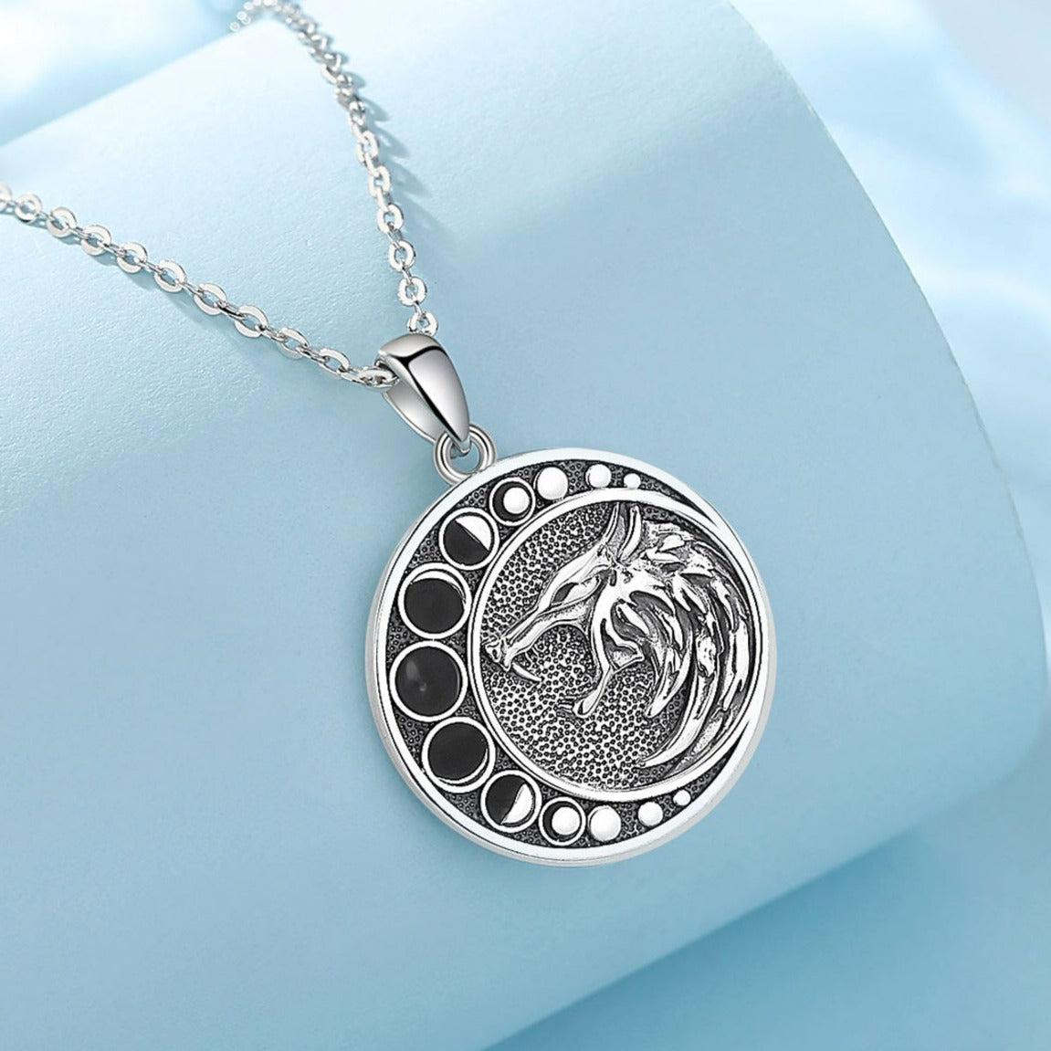 Viking Moon Wolf Necklace Moon Phase Witchy Jewelry-MoonChildWorld