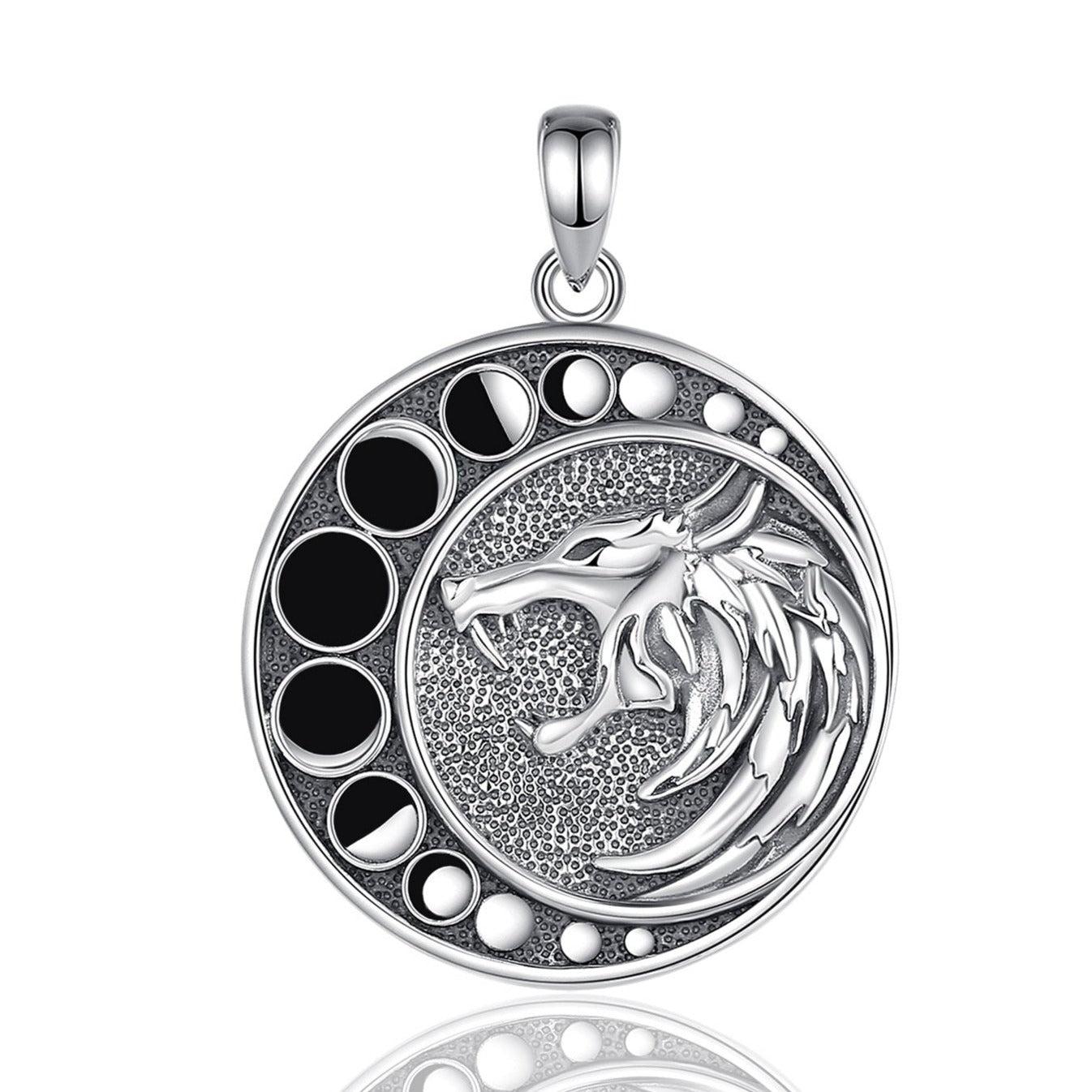 Viking Moon Wolf Necklace Moon Phase Witchy Jewelry-MoonChildWorld