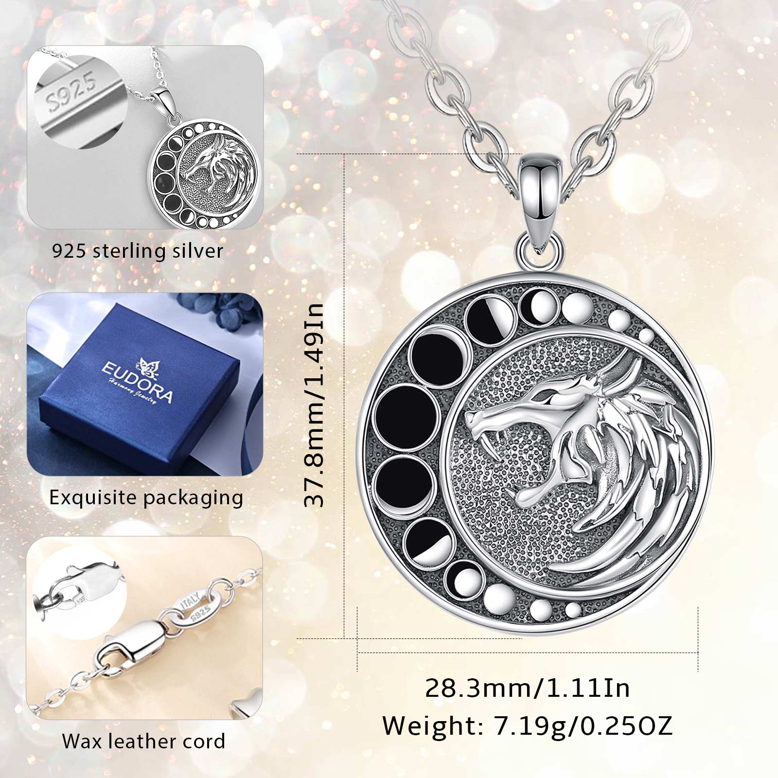 Viking Moon Wolf Necklace Moon Phase Witchy Jewelry-MoonChildWorld