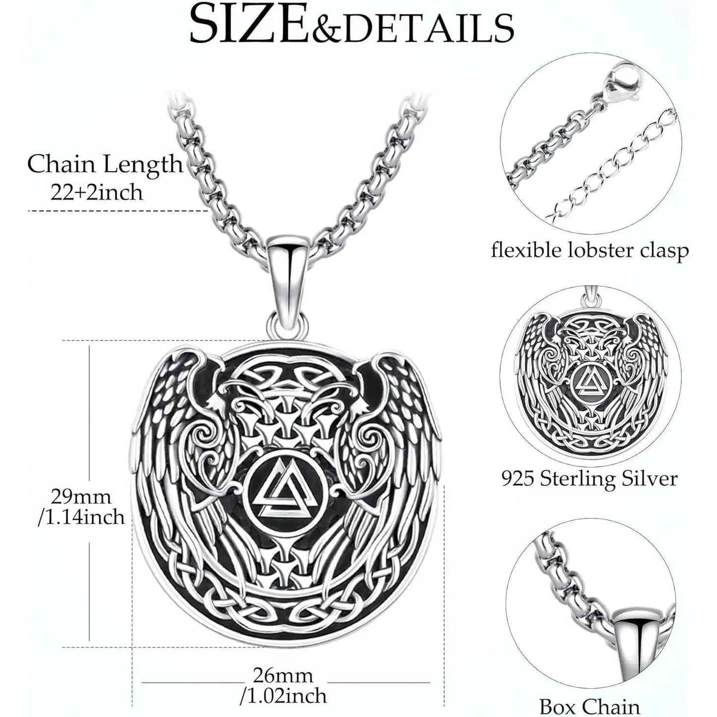 Viking Raven Necklace 925 Sterling Sliver Norse Mythology Mjolnir Necklace Viking Jewelry-MoonChildWorld