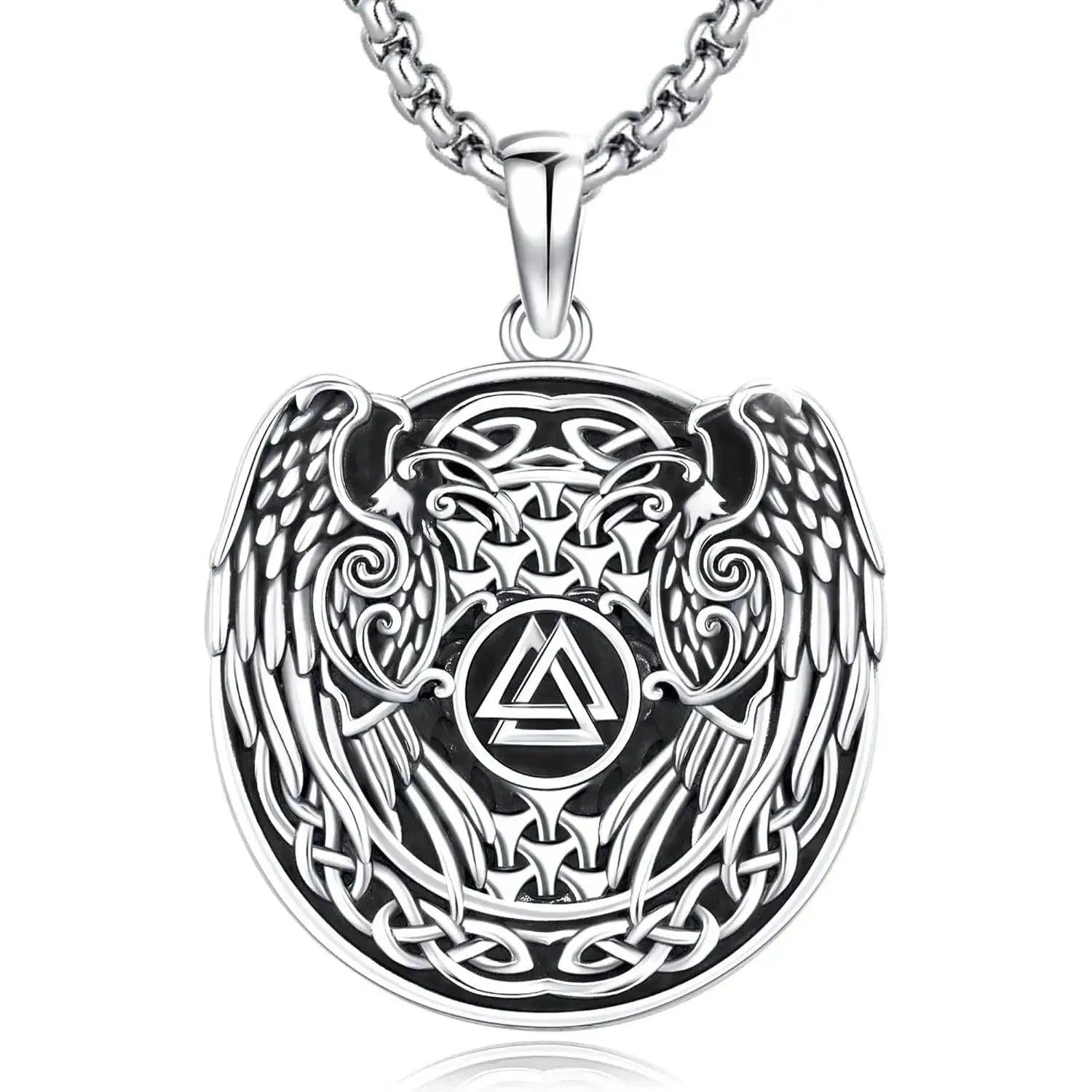 Viking Raven Necklace 925 Sterling Sliver Norse Mythology Mjolnir Necklace Viking Jewelry-MoonChildWorld