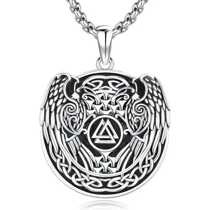 Viking Raven Necklace 925 Sterling Sliver Norse Mythology Mjolnir Necklace Viking Jewelry-MoonChildWorld