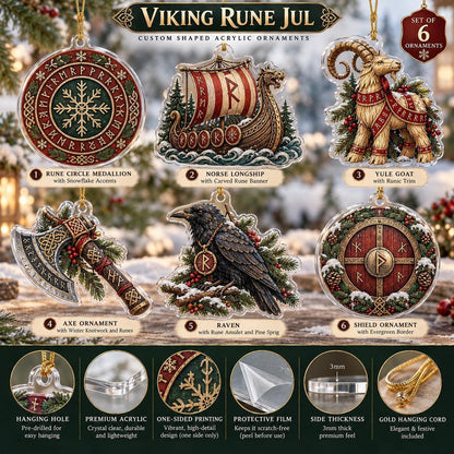 Viking Rune Jul Norse Acrylic Ornament Set – Pagan Yule Christmas Decor – ornament size and details