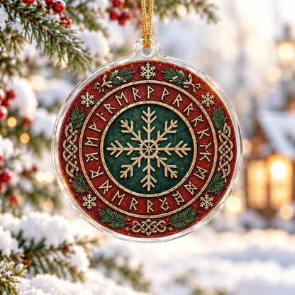 Viking Rune Jul Norse Acrylic Ornament Set – Pagan Yule Christmas Decor – Rune Circle Snowflake ornament