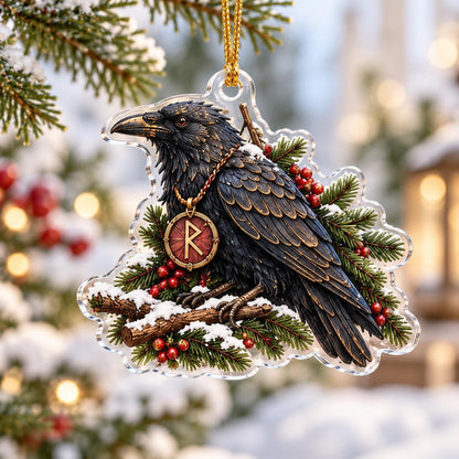Viking Rune Jul Norse Acrylic Ornament Set – Pagan Yule Christmas Decor – Rune Amulet Raven ornament