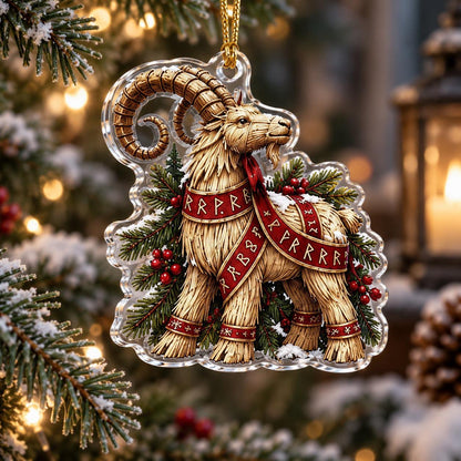 Viking Rune Jul Norse Acrylic Ornament Set – Pagan Yule Christmas Decor – Rune Yule Goat ornament