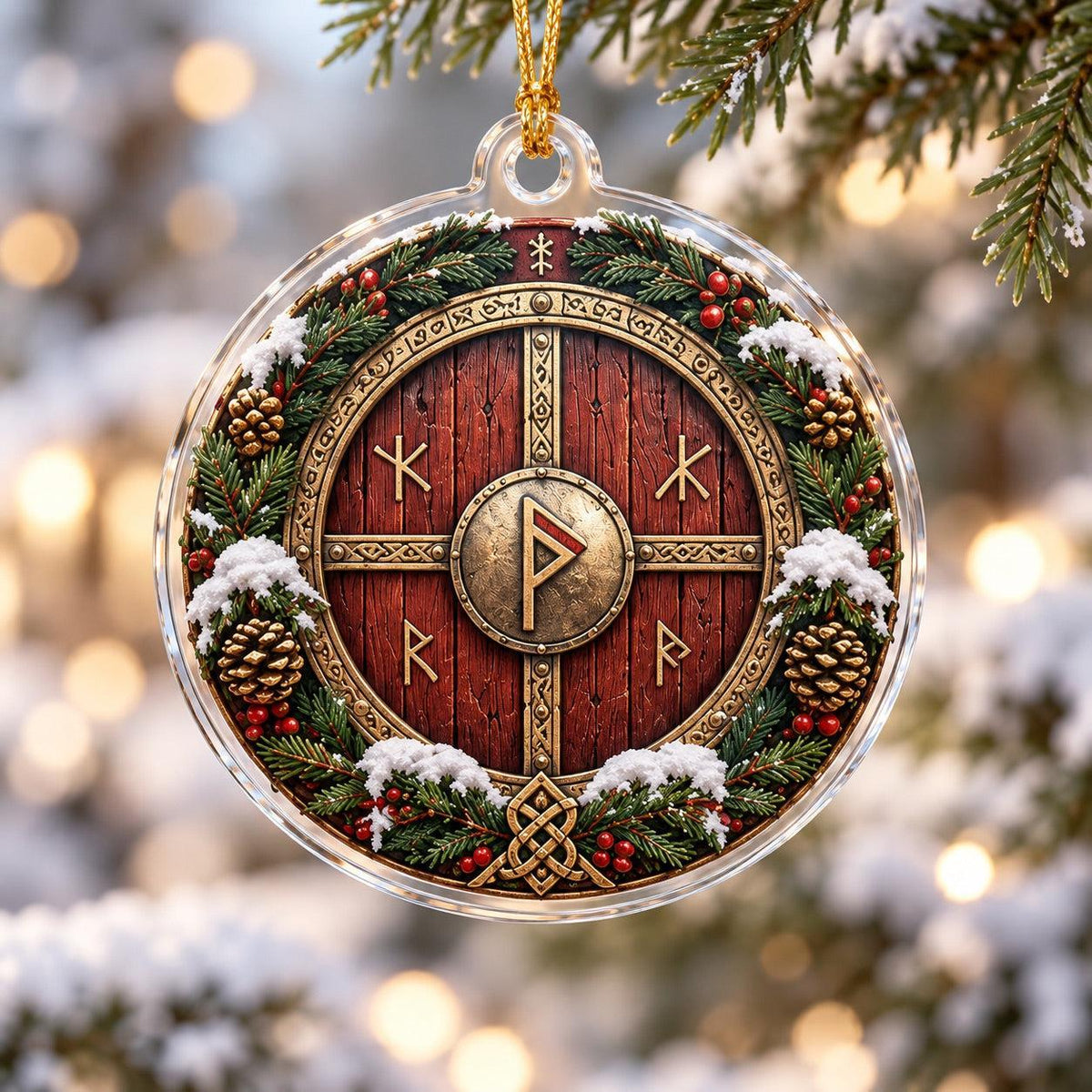 Viking Rune Jul Norse Acrylic Ornament Set – Pagan Yule Christmas Decor – Rune Shield ornament