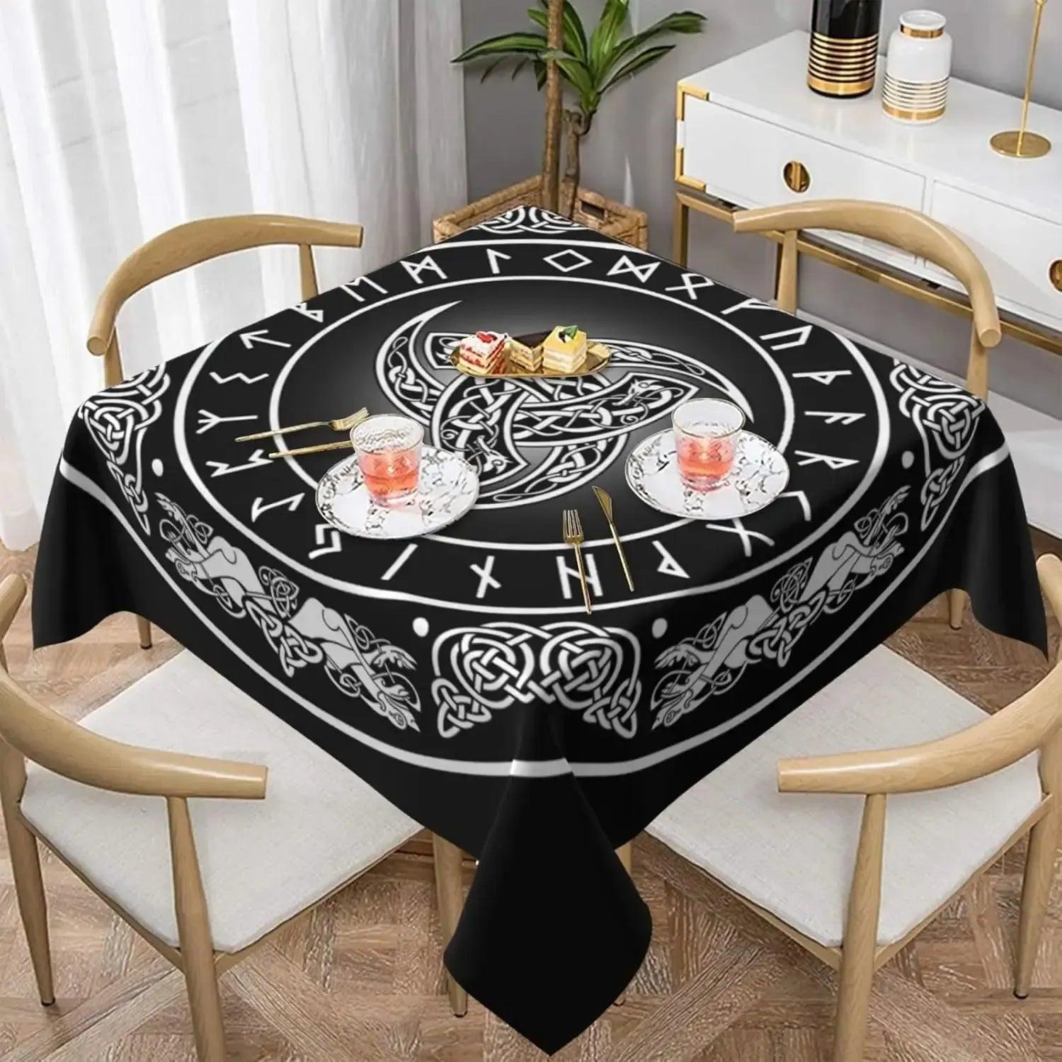 Viking Runes Celtic Triskele Tablecloth Norse Pagan Mythology Table Cl