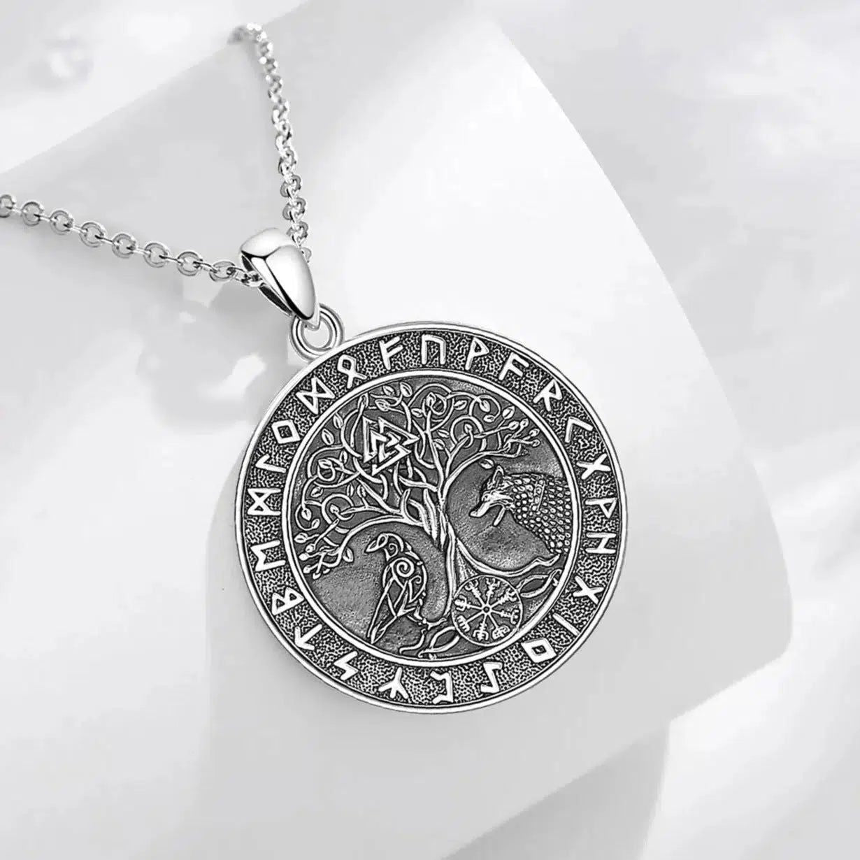 Viking Wolf Crow Necklace Compass Tree of Life Runes Pagan Jewelry-MoonChildWorld