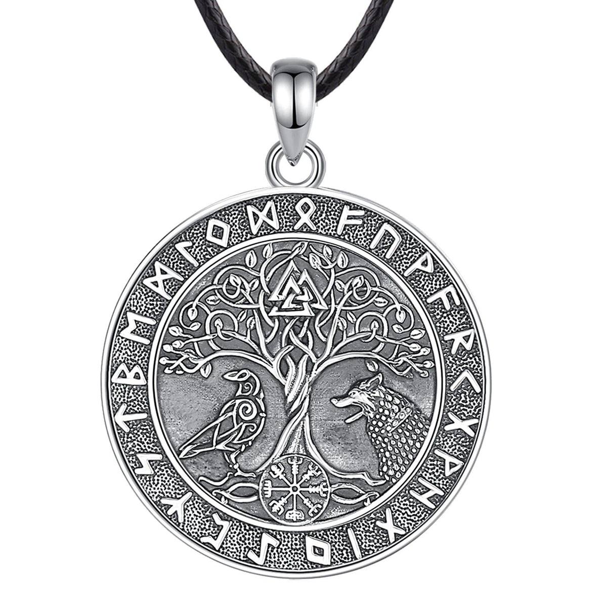 Viking Wolf Crow Necklace Compass Tree of Life Runes Pagan Jewelry ...