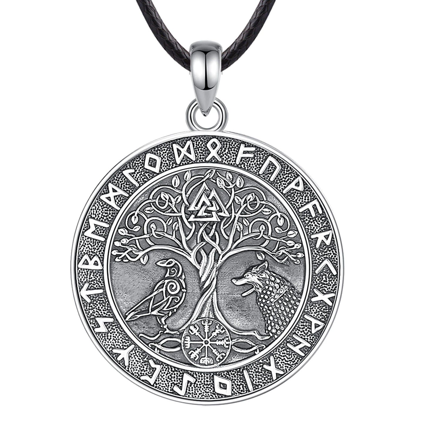 Viking Wolf Crow Necklace Compass Tree of Life Runes Pagan Jewelry-MoonChildWorld