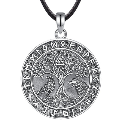 Viking Wolf Crow Necklace Compass Tree of Life Runes Pagan Jewelry-MoonChildWorld