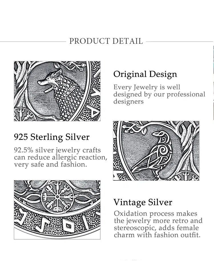 Viking Wolf Crow Necklace Compass Tree of Life Runes Pagan Jewelry-MoonChildWorld