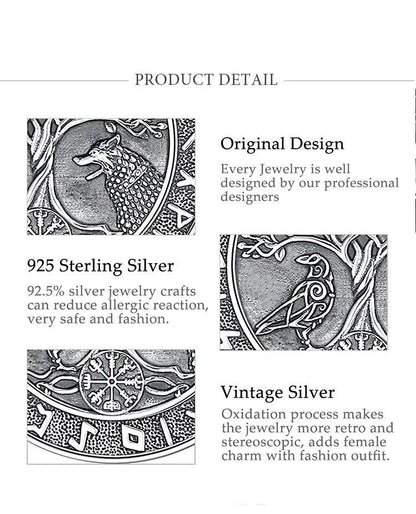 Viking Wolf Crow Necklace Compass Tree of Life Runes Pagan Jewelry-MoonChildWorld