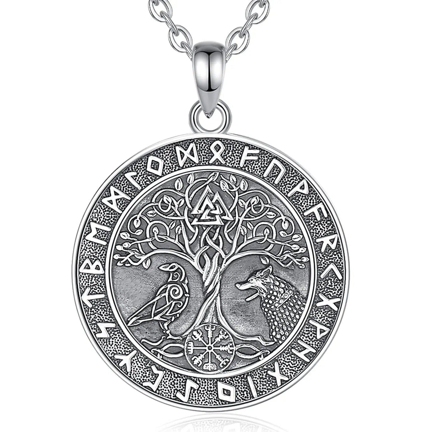 Viking Wolf Crow Necklace Compass Tree of Life Runes Pagan Jewelry-MoonChildWorld