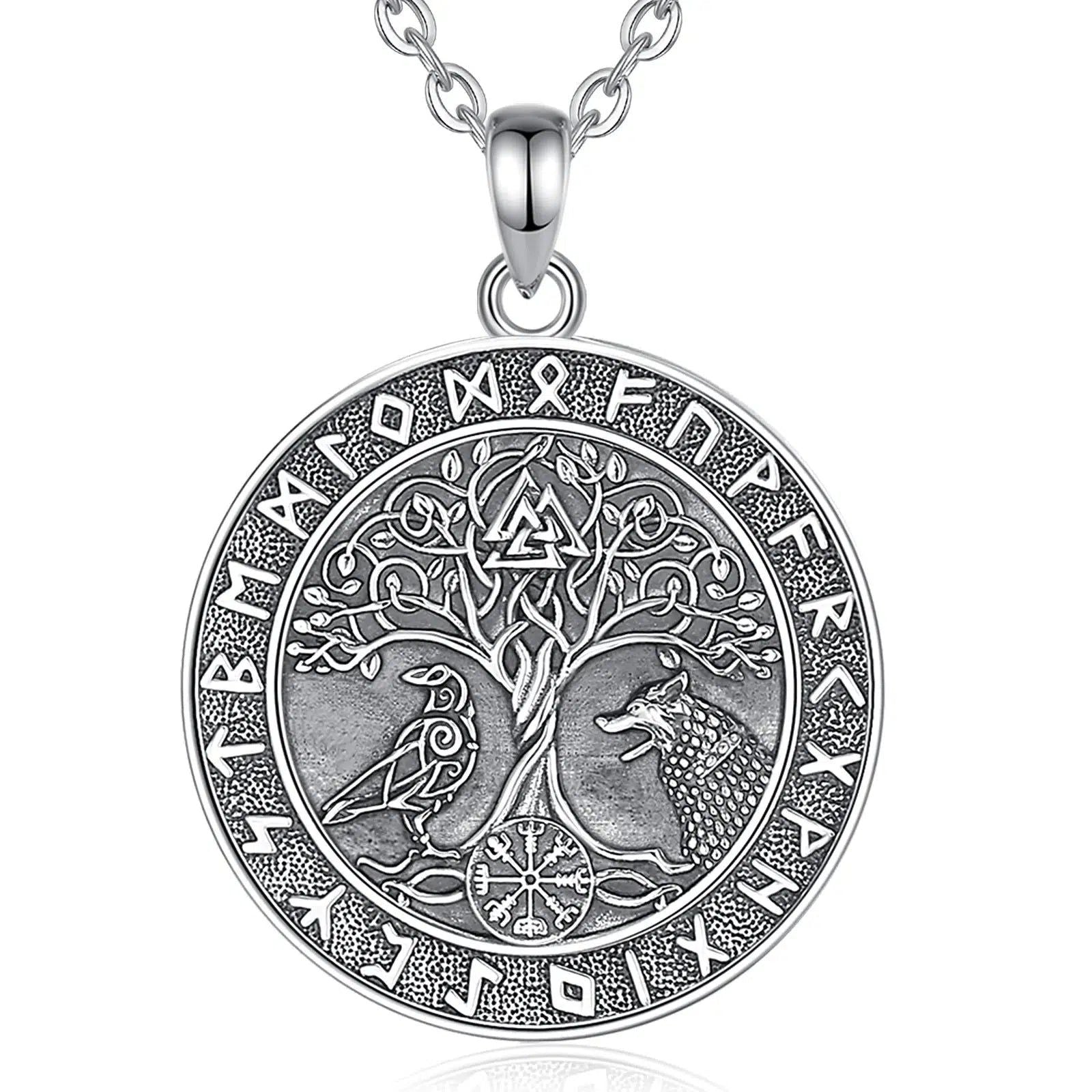 Viking Wolf Crow Necklace Compass Tree of Life Runes Pagan Jewelry-MoonChildWorld