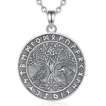 Viking Wolf Crow Necklace Compass Tree of Life Runes Pagan Jewelry-MoonChildWorld