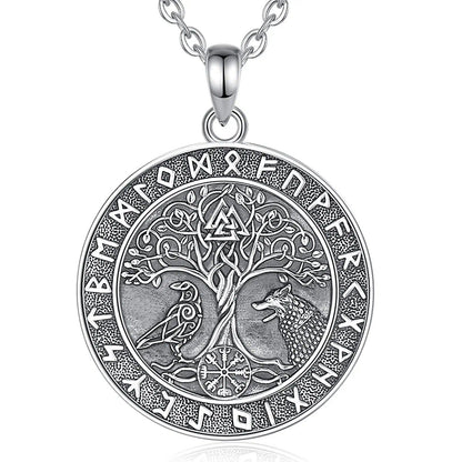 Viking Wolf Crow Necklace Compass Tree of Life Runes Pagan Jewelry-MoonChildWorld