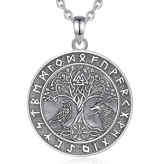 Viking Wolf Crow Necklace Compass Tree of Life Runes Pagan Jewelry