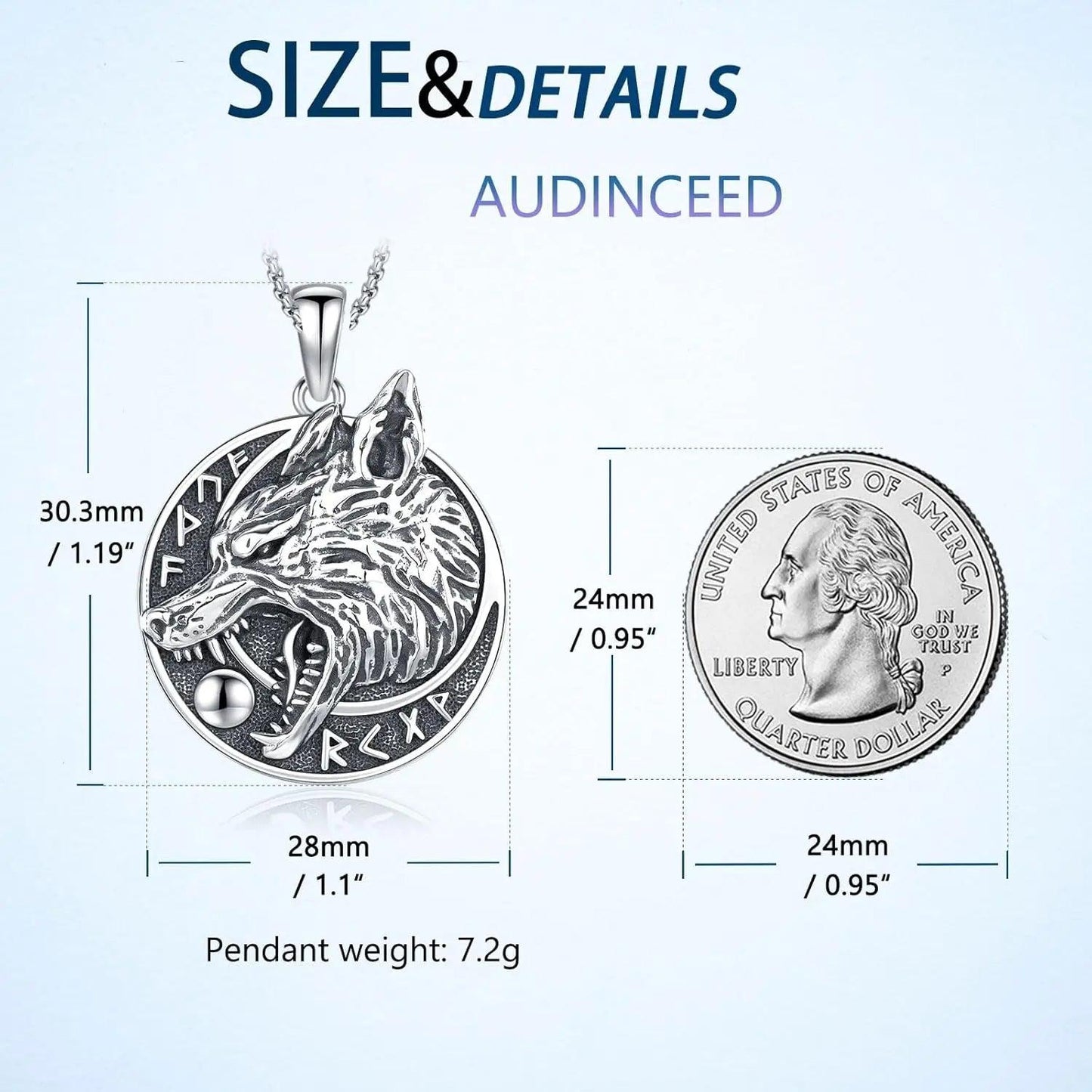 Viking Wolf Necklace 925 Sterling Silver Spirit Wolf Jewelry-MoonChildWorld