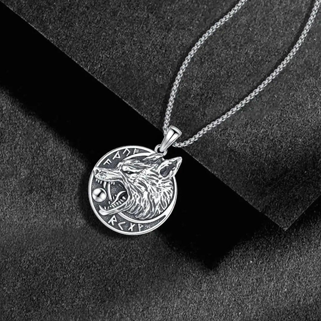 Viking Wolf Necklace 925 Sterling Silver Spirit Wolf Jewelry-MoonChildWorld