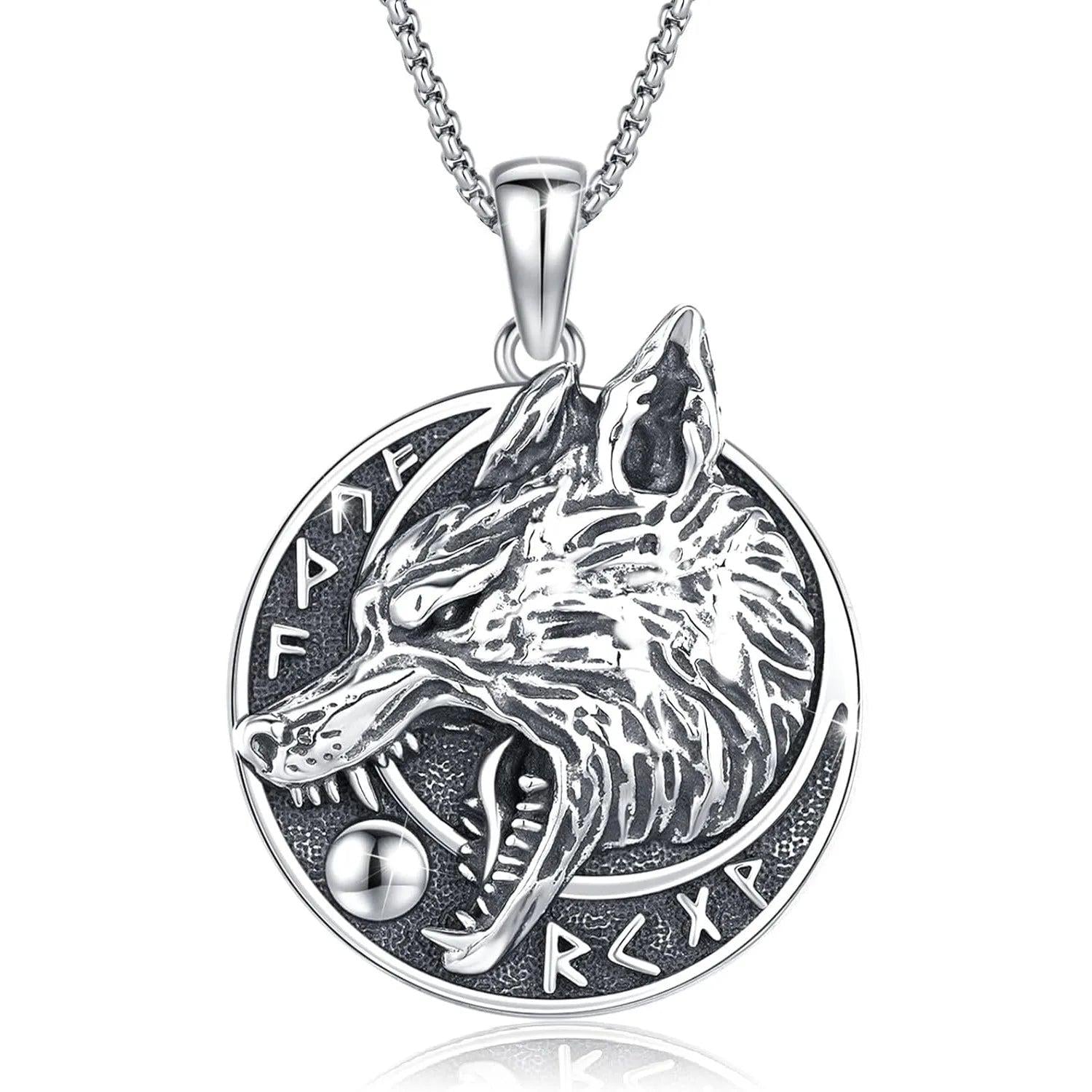 Viking Wolf Necklace 925 Sterling Silver Spirit Wolf Jewelry-MoonChildWorld