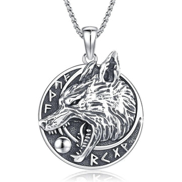 Viking Wolf Necklace 925 Sterling Silver Spirit Wolf Jewelry-MoonChildWorld