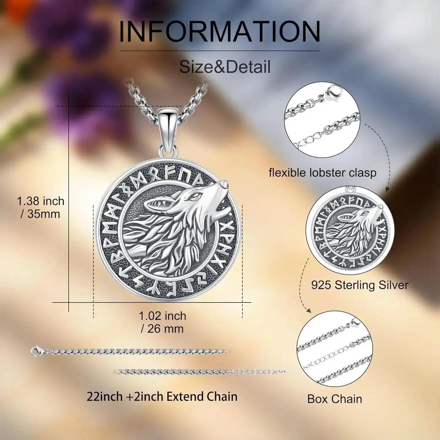 Viking Wolf Necklace Silver Spirit Wolf Jewelry-MoonChildWorld