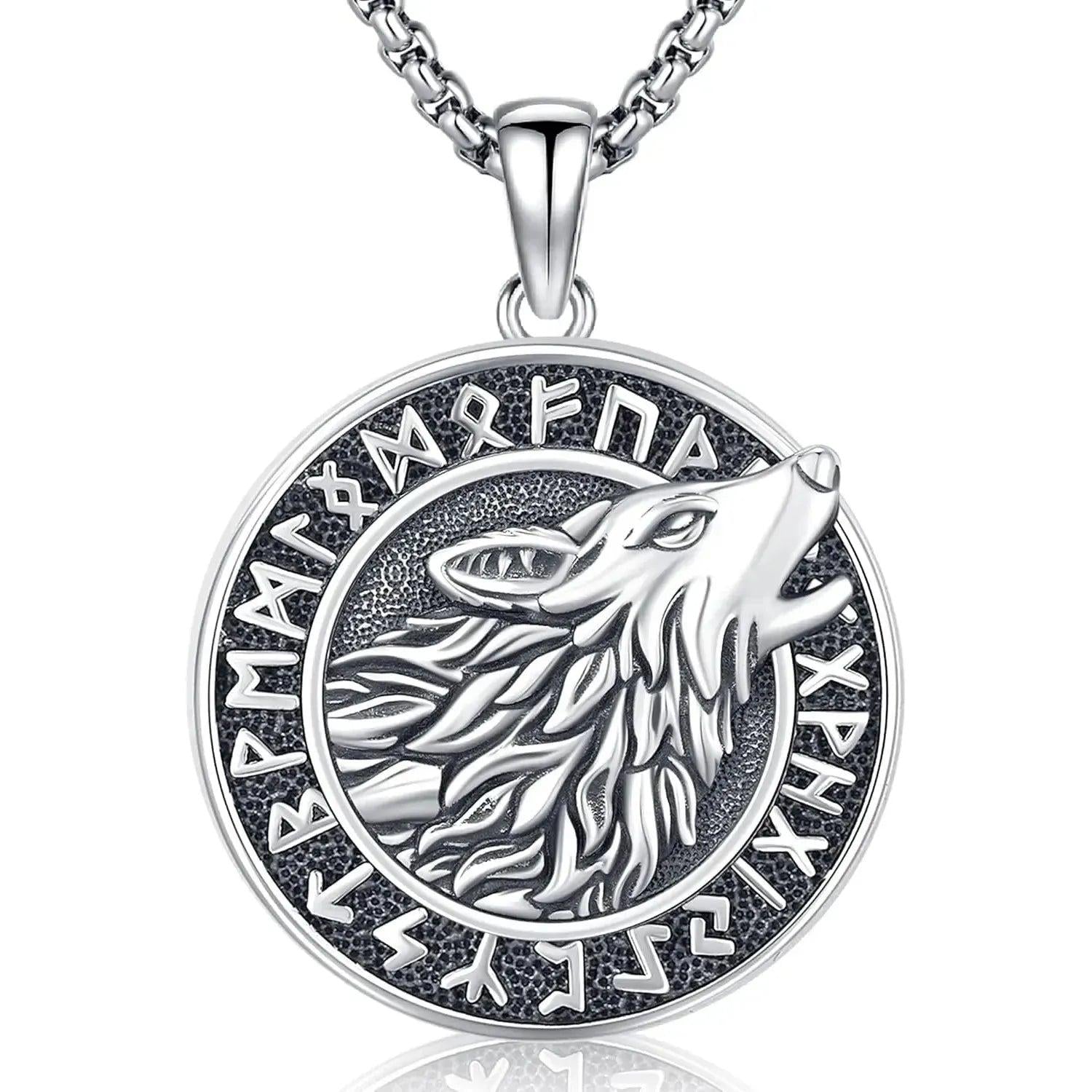 Viking Wolf Necklace Silver Spirit Wolf Jewelry-MoonChildWorld