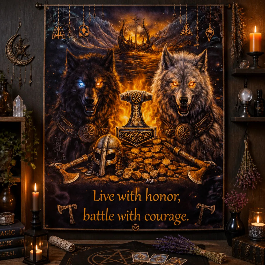 Viking Wolves Wall Decor Tapestry Ancient Wolf Norse Mythology Viking Decor_mockup_2.webp