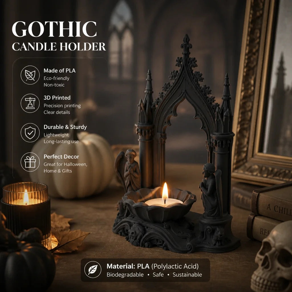 Stag candle holder with a lit pillar candle on a mantel